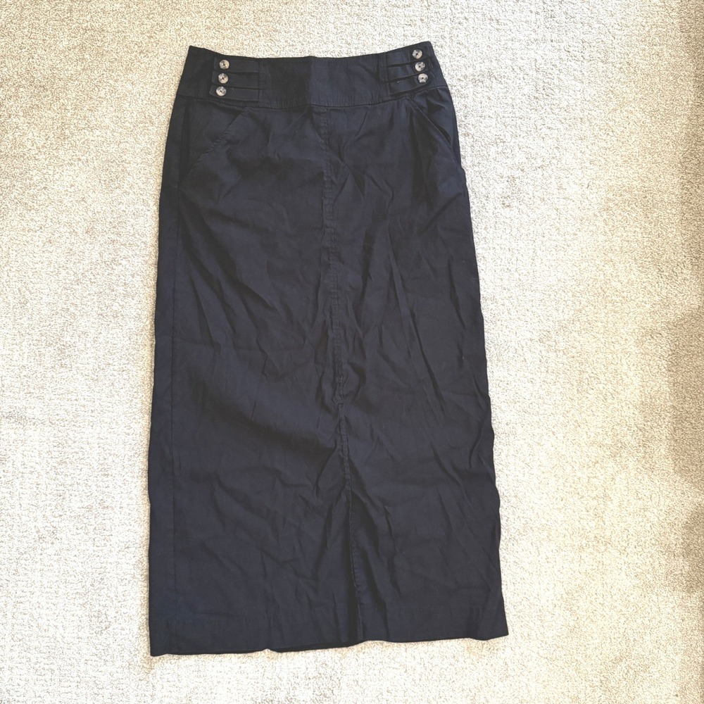 Anthropologie Black Linen Blend Sailor Midi Skirt Sz 10 Office Siren Minimal